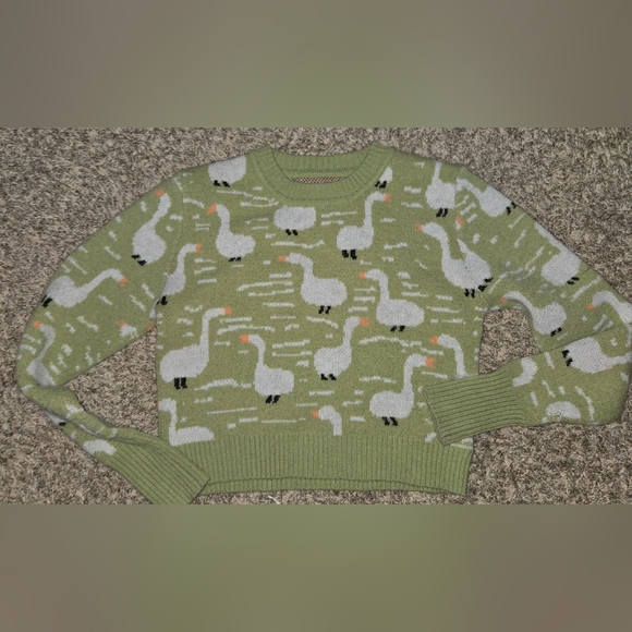 Cider Goose Print Cropped Sweater L - Picture 1 of 4